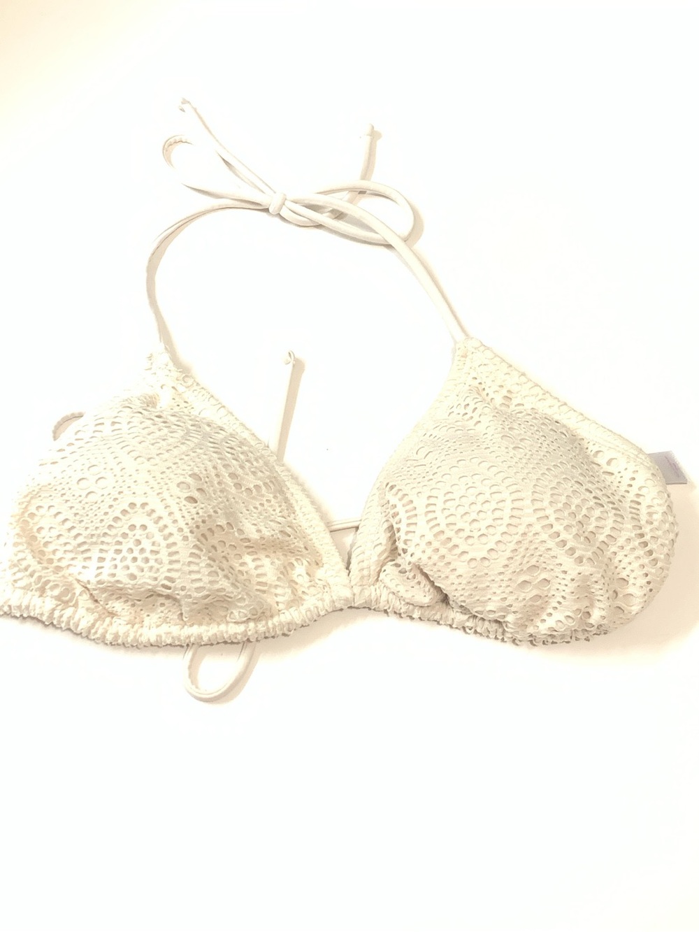 Cream Crochet Triangle Bikini Top